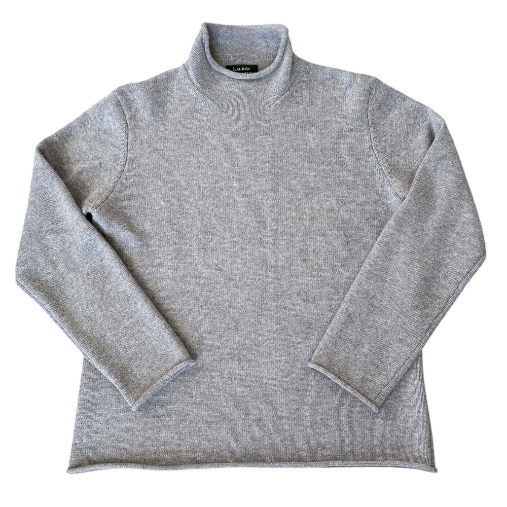 Lauren Ralph Lauren VTG Merino Wool Cashmere Rolled Edge Mock Neck Sweater XL